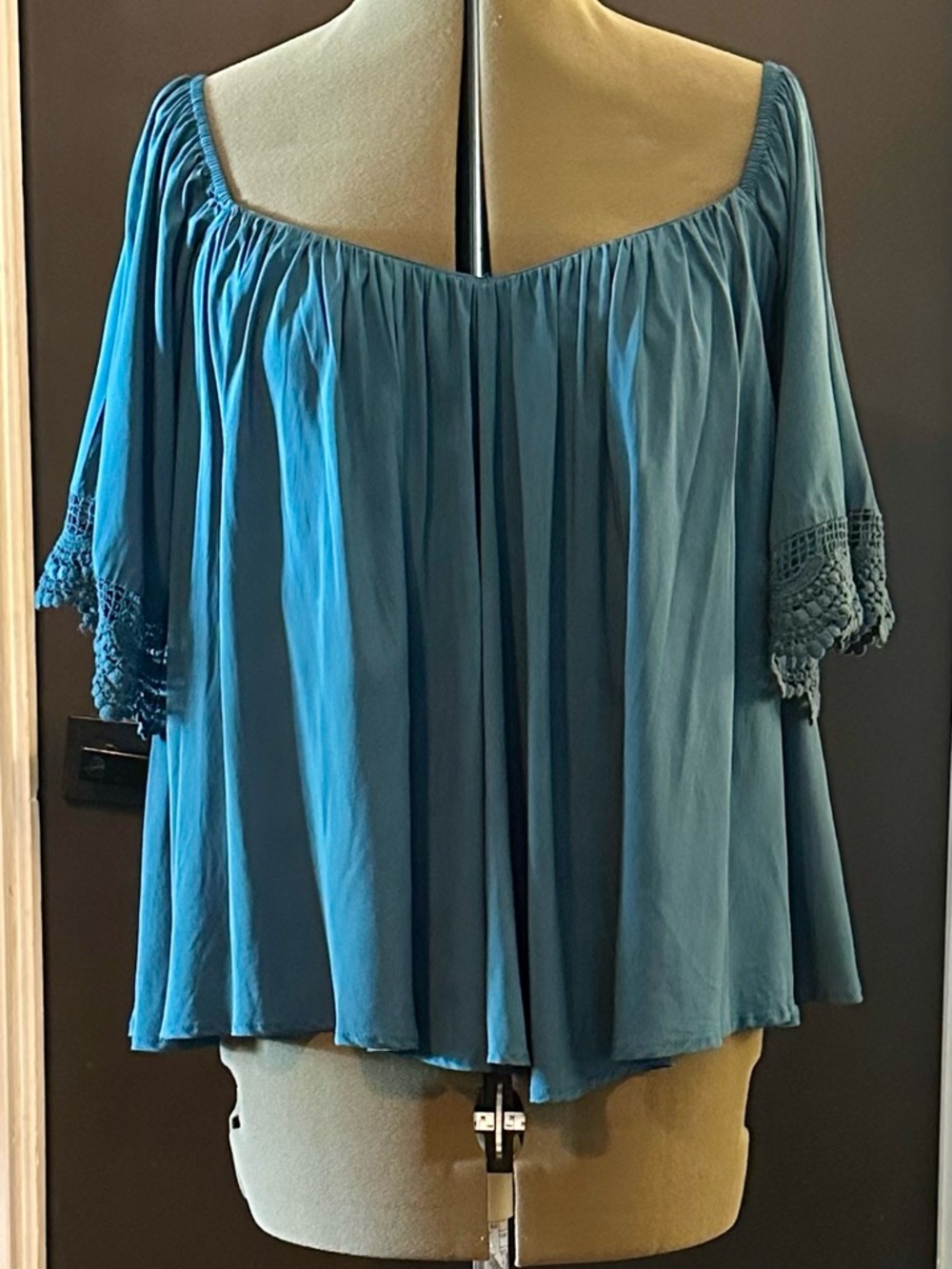 Mittoshop Teal Off-Shoulder Boho Tunic